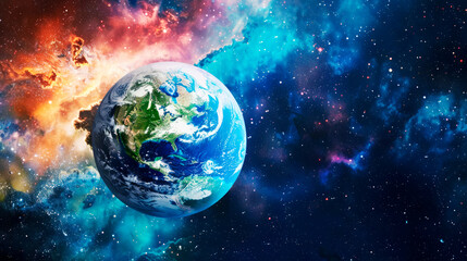 Obraz premium Planet earth on a space. Save the planet. Banner. Concept of healthy ecosystem and environment. Copy space.