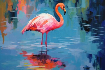 Flamingo in river painting animal bird.