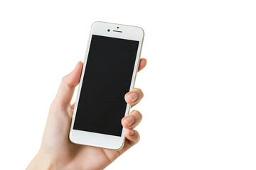 Smartphone Mockup with Blank Screen Held in Hand, Isolated Mobile Device for App Display and Digital Technology, Perfect for Tech Designs and Mobile Templates