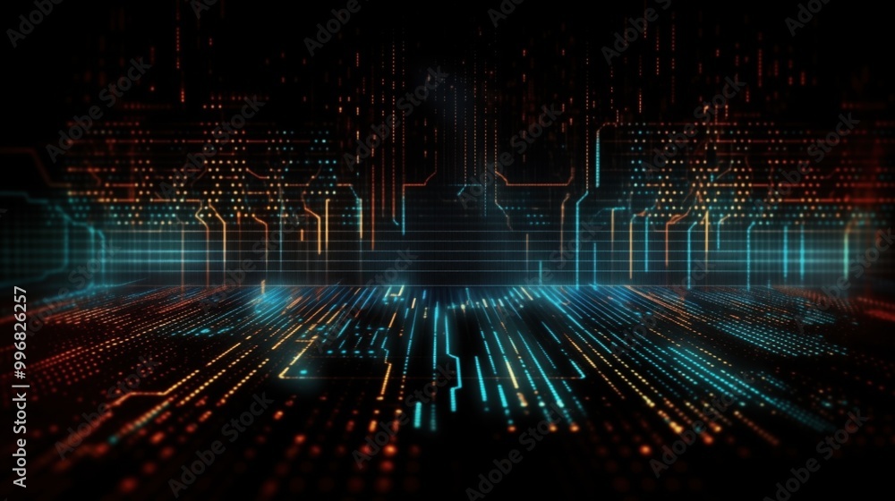 Poster explore futuristic data visualization that seamlessly integrates circuitry elements into design
