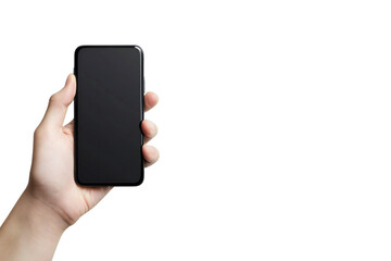 Smartphone Mockup with Blank Screen Held in Hand, Isolated Mobile Device for App Display and Digital Technology, Perfect for Tech Designs and Mobile Templates