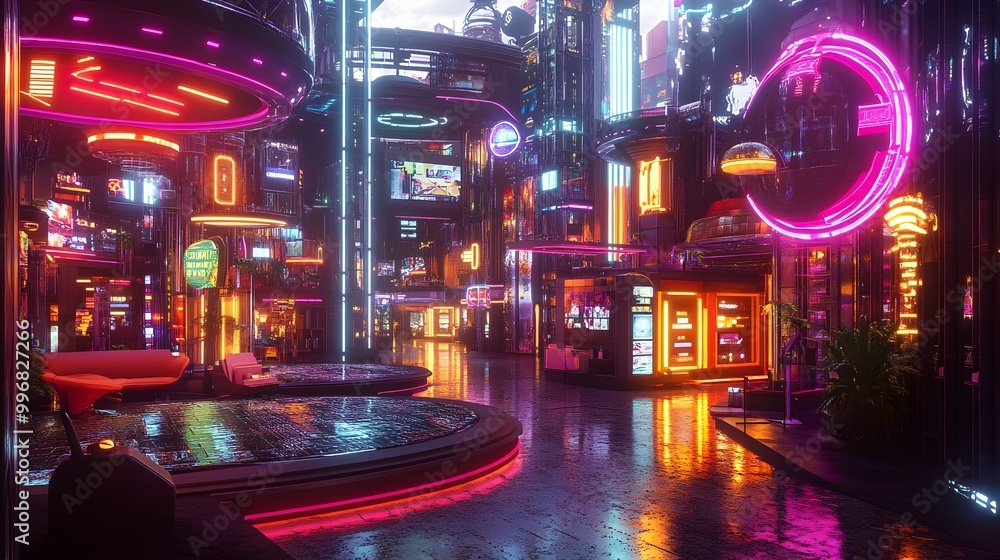 Poster hyper advanced cyber monday e commerce hub with sentient retail guides and intricate render of immer