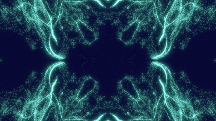 futuristisches High-Tech-Design-Muster, symmetrisch, Technologie, Wissenschaft, Energie, Netzwerk, vernetzt, Hintergrund, türkis, schwarz
