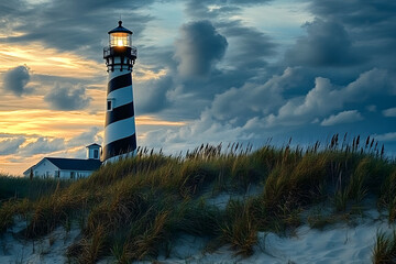 Lighthouse Light House. Cape Hatteras Lighthouse Lighting Up the North Carolina Coast