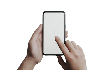 Smartphone Mockup with Blank Screen Held in Hand, Isolated Mobile Device for App Display and Digital Technology, Perfect for Tech Designs and Mobile Templates