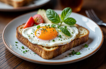Breakfast with fried egg toast.