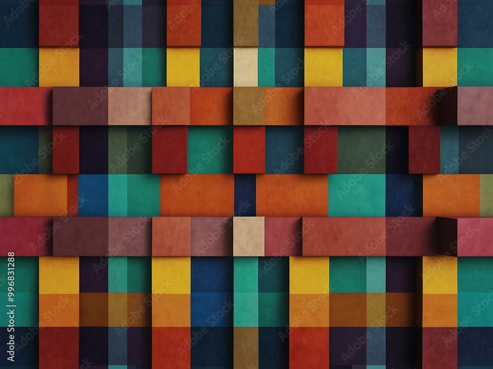 Poster animated geometric pattern with multicolored tiles.