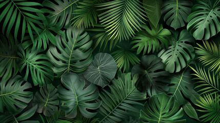 Beautiful natural background with green various leaves.