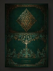 Another dark green postcard design with Arabic motifs.