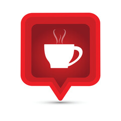 Red speech bubble with a coffee cup on it