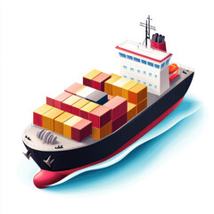 A colorful cargo ship loaded with containers, navigating through vibrant waters. Ideal for shipping and logistics themes.