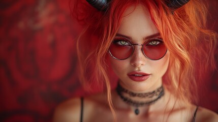 Fototapeta premium Gothic Demoness Fantasy Portraits: Dark, Mysterious, and Seductive Beauty in Red