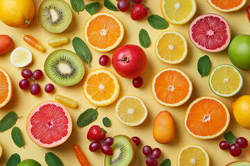 Vitamins and fruits for healthy. generative AI