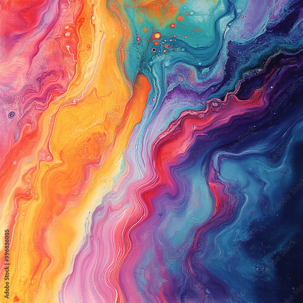 Aufkleber vibrant abstract fluid shapes in mesmerizing blend of colors create an organic and dynamic compositi