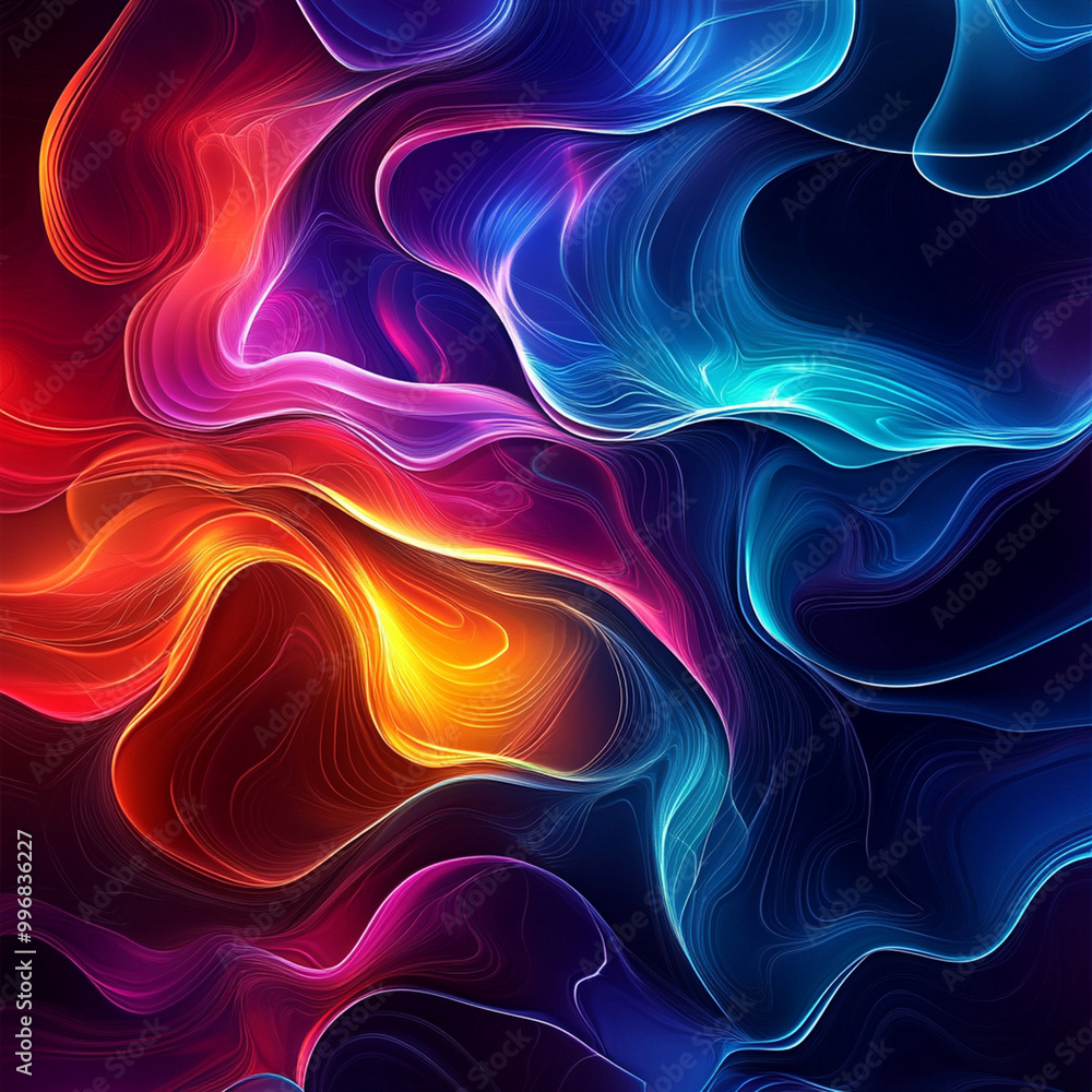 Aufkleber vibrant abstract fluid waves in neon colors create an organic and dynamic visual experience. interpl
