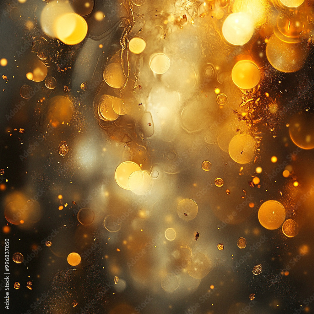 Poster dreamy bokeh patterns with golden hues create an enchanting atmosphere, showcasing organic shapes an