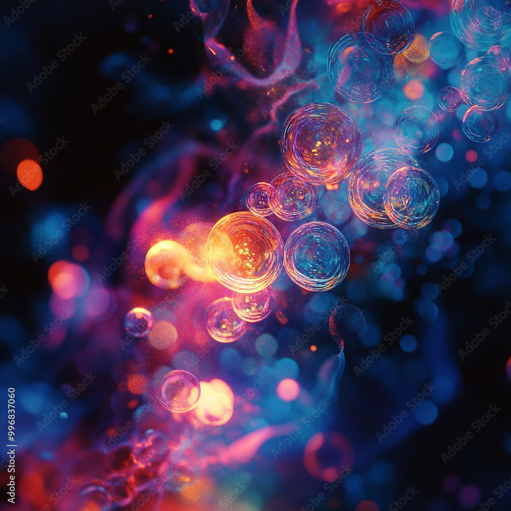 Poster bubbles in neon colors create playful pattern, showcasing vibrant hues and dynamic shapes that evoke