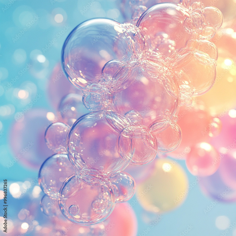 Poster bubbles in pastel colors create delicate pattern, evoking sense of whimsy and lightness. soft hues a