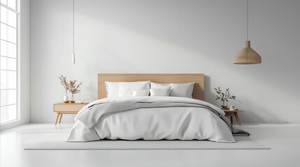 Sleek modern bedroom, monochrome color scheme, 3D illustration
