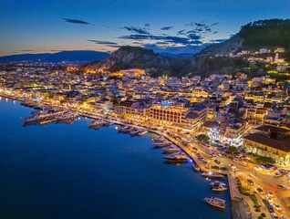 Fototapeta premium Lovely Aerial image of Zante Town on the Greek Island of Zakynthos during Dusk. 16th Sept 2024.