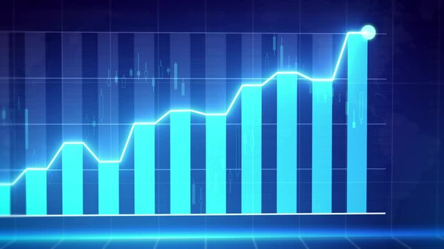 Animation of diagram with arrow and data processing over blue background