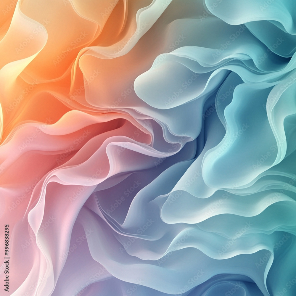 Poster fluid shapes in pastel colors create an abstract background that evokes sense of calm and creativity