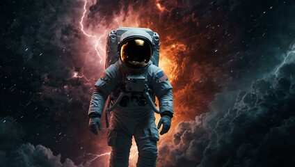Astronaut Amid Glowing Storm in Space
