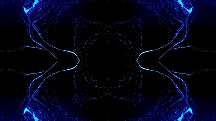 symmetrisches  leuchtendes kaleidoskopisches Muster,  Mandala, Grafik, Dekoration, Muster, blau, schwarz
