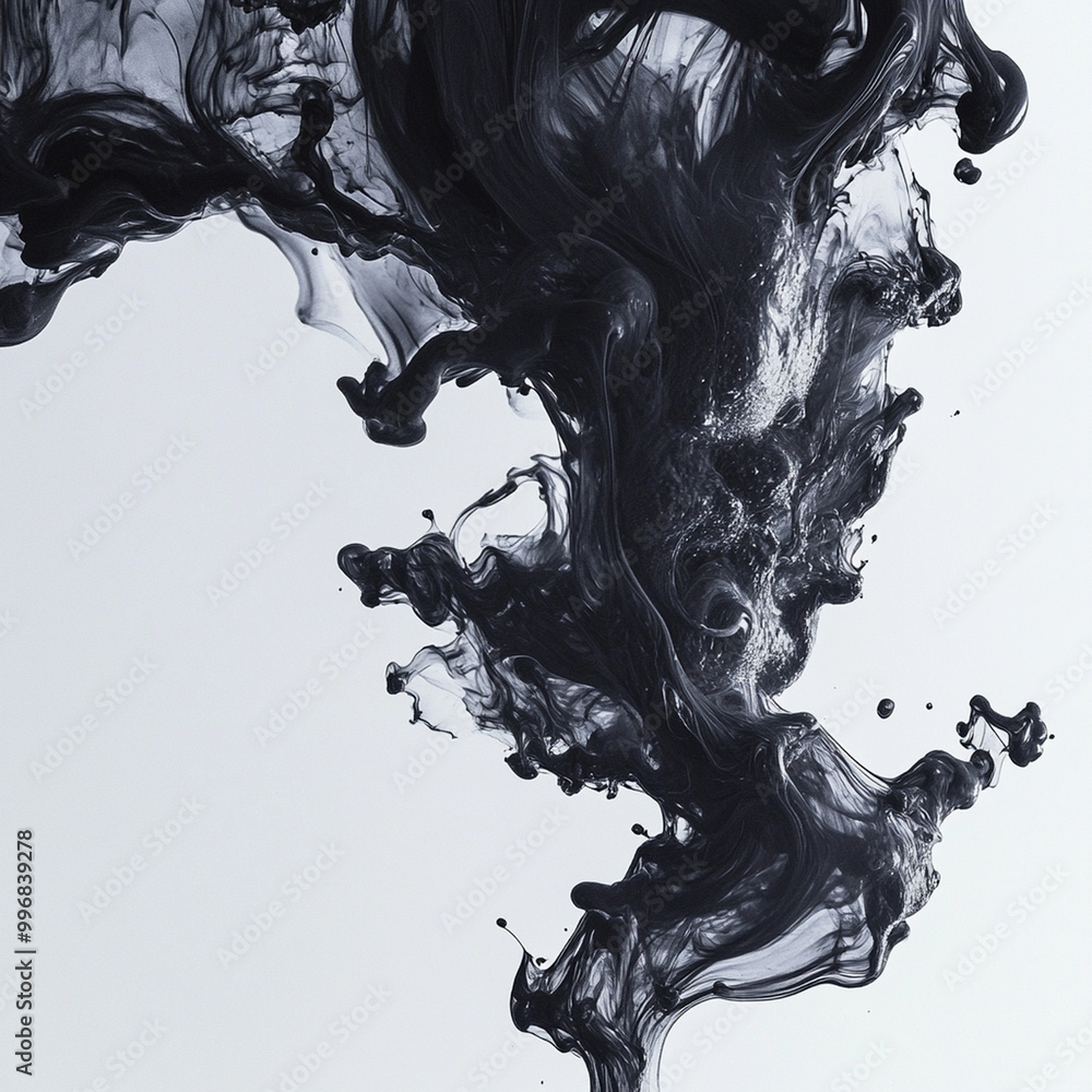 Aufkleber ink flowing in water creates mesmerizing artistic patterns, showcasing fluid dynamics and contrast. 