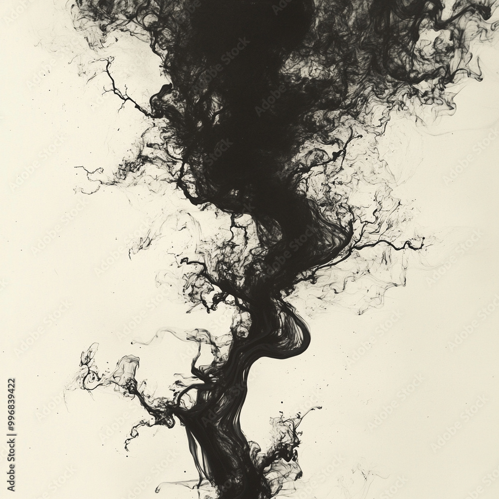 Poster ink spreading in water creates mesmerizing tree like patterns, evoking sense of fluidity and artistr