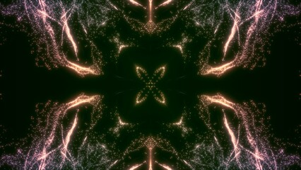 symmetrisches goldgelb leuchtendes kaleidoskopisches Muster,  Mandala, Grafik,  Dekoration, Muster, gelb, grün, schwarz
