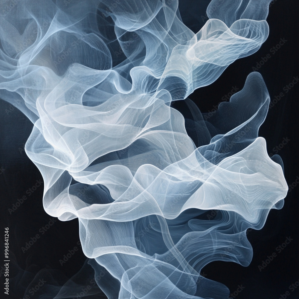Poster translucent smoke trails intertwine in an abstract form, creating an organic and ethereal compositio