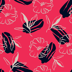 seamless pattern with pink narcissus, floral background, daffodil contour pattern