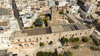Obraz premium erial view of Episcopio Castle in the historic center of Grottaglie. It is a medieval castle of the city in the province of Taranto in Puglia, Italy.