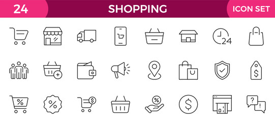 Shopping outline icon set.Set of shopping cart icons. Collection of web icons for online store, from various cart icons in various shapes.