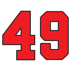 49 Classic Vintage Sport Jersey / Uniform numbers in black with a black outside contour line number on white background for American football, Baseball and Basketball