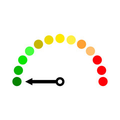 Speedometer icon. Risk concept on speedometer. Collection of gauges from low to high. Vector illustration.