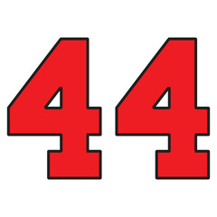 Obraz premium 44 Classic Vintage Sport Jersey / Uniform numbers in black with a black outside contour line number on white background for American football, Baseball and Basketball or soccer for shirt