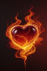 Heart consumed by bright golden flames