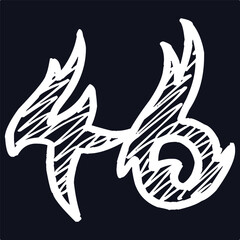 46 Classic Vintage Sport Jersey / Uniform numbers in black with a black outside contour line number on white background for American football, Baseball and Basketball or soccer for shirt