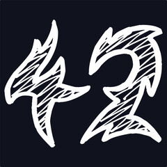 42 Classic Vintage Sport Jersey / Uniform numbers in black with a black outside contour line number on white background for American football, Baseball and Basketball or soccer for shirt