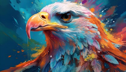 Colorful Eagle Illustration with Fiber-Like Paint Strokes