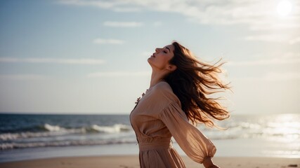Obraz premium Woman in hat embracing the sunset outdoors