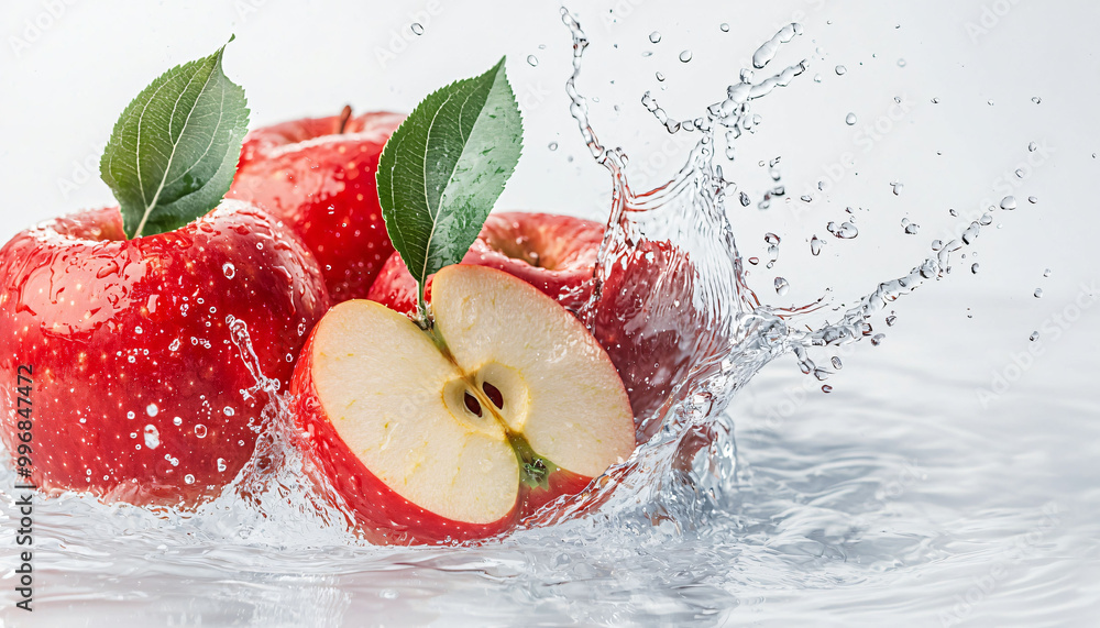 Aufkleber crisp apple slices splashing into ice cold water create refreshing scene
