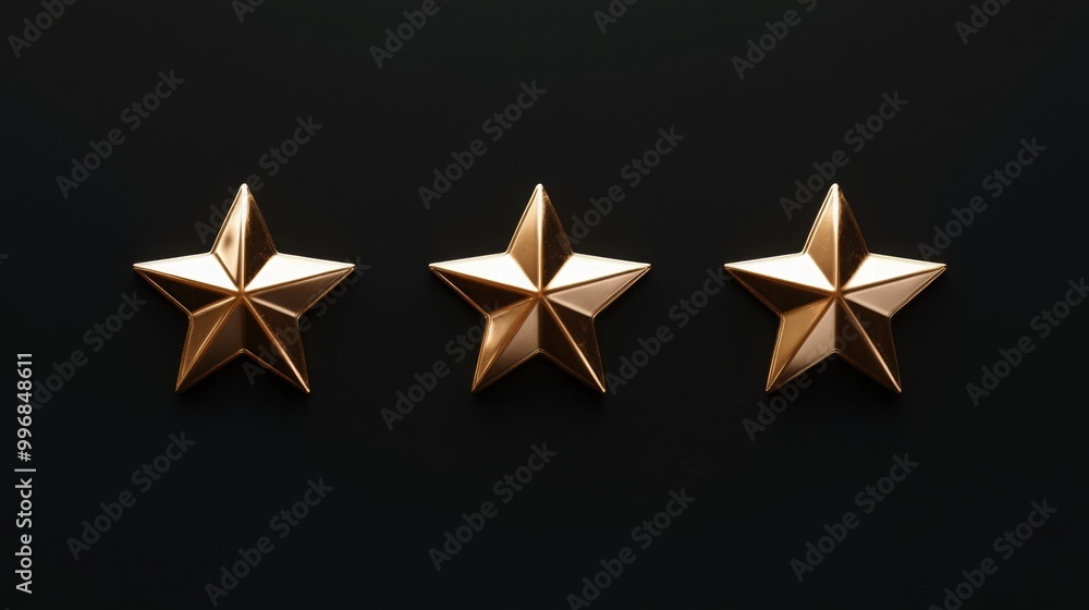 Aufkleber three golden stars are positioned in a straight line against a black background, creating a striking