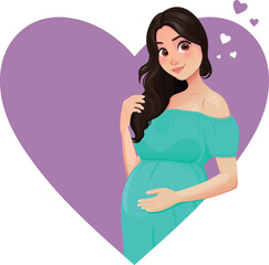 Cute Pregnant Girl, Young Woman Vector Illustration