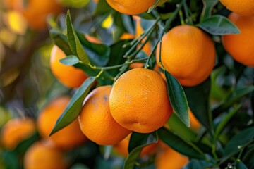 A bunch of oranges hanging from a tree, generative ai image