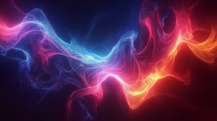 Futuristic Blue and Purple Light Wave Smoke Fractal Art Pattern with Curves and Glow for Energy Wallpaper
