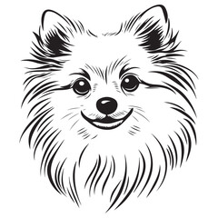 Pomeranian Face, Pomeranian dog breed Cute cartoon vector clipart Design, Silhouettes Dog Face, black and white Pomeranian vector