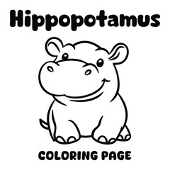 hippopotamus animal coloring page book for kid vector outline line art illustration